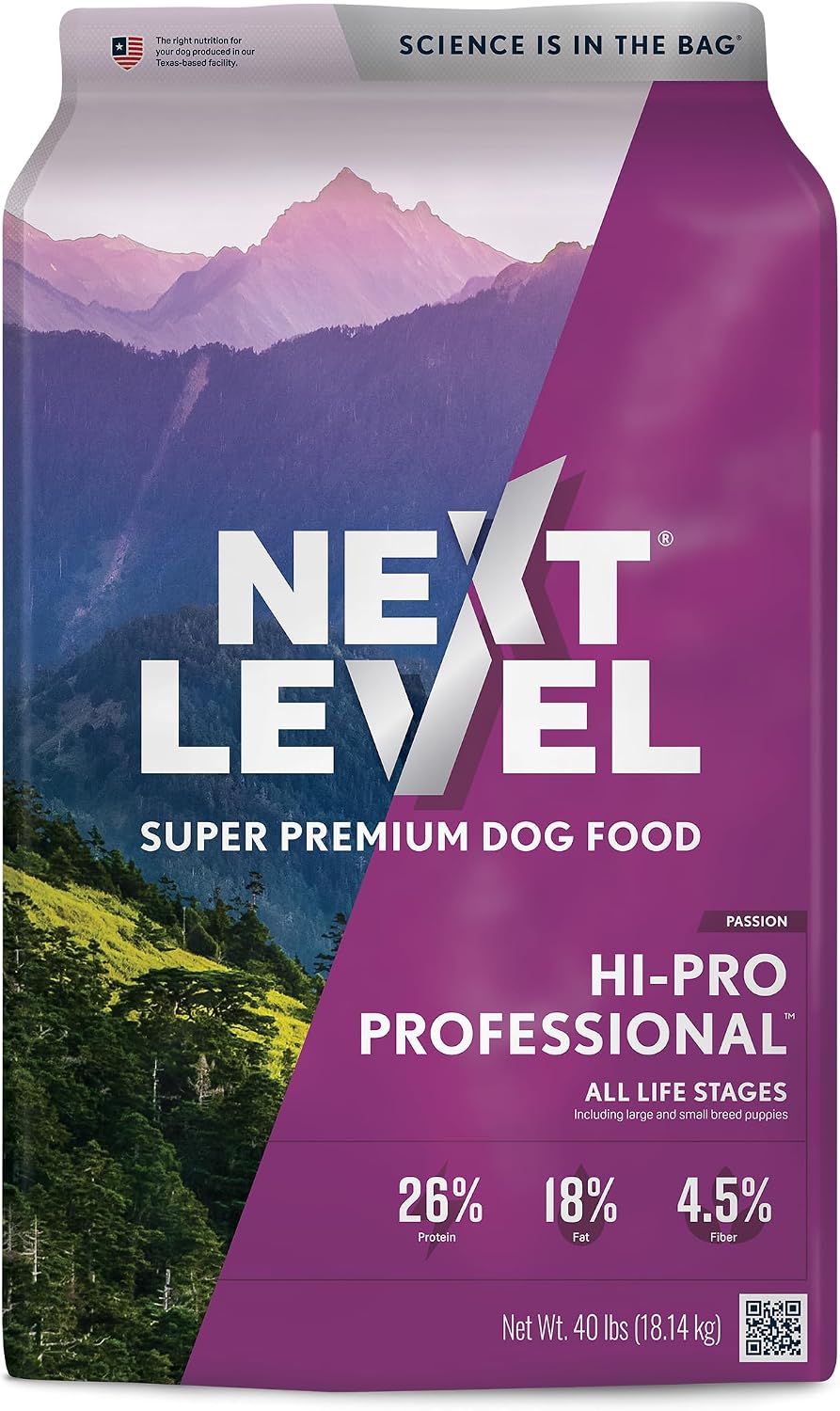 Next Level Super Premium Dog Food – HI-PRO Professional™ – Dry Kibble for Dogs at All Life Stages of All Breeds – 26% Protein with Gluten Free Grains, for High Energy, Active Dogs & Puppies by Next Level