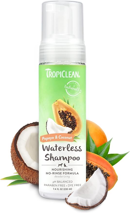 TropiClean No Rinse Waterless Dog Shampoo, Papaya & Coconut Scent, 7.4oz by Tropiclean
