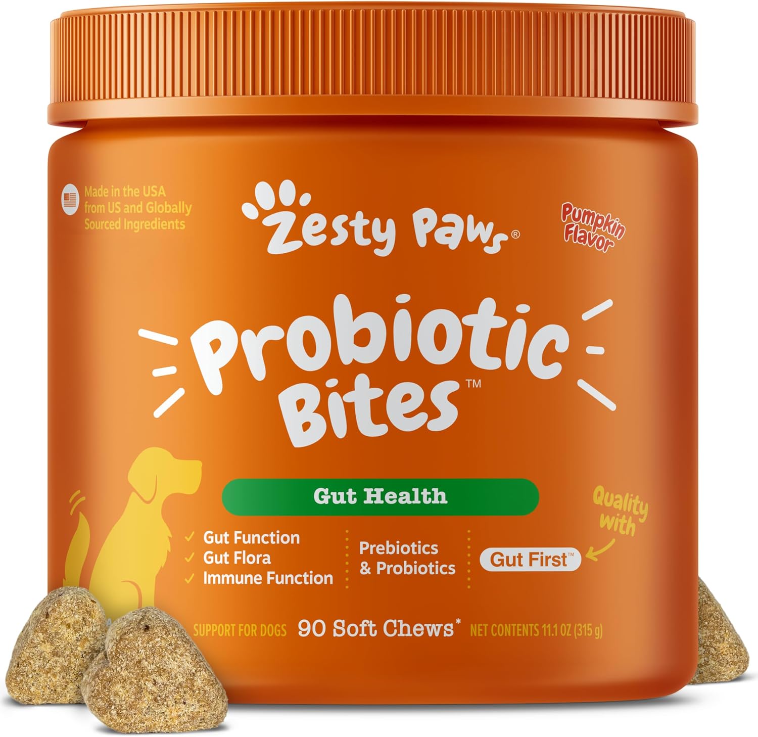 Zesty Paws Probiotics for Dogs - Gut Health Soft Chews, Pumpkin, 90 Ct by Zesty Paws