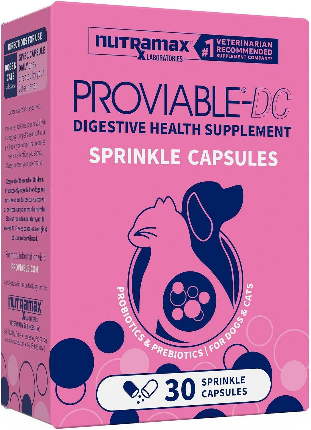 Nutramax Proviable Probiotics for Dogs & Cats, Sprinkle Capsules, 30ct by Nutramax