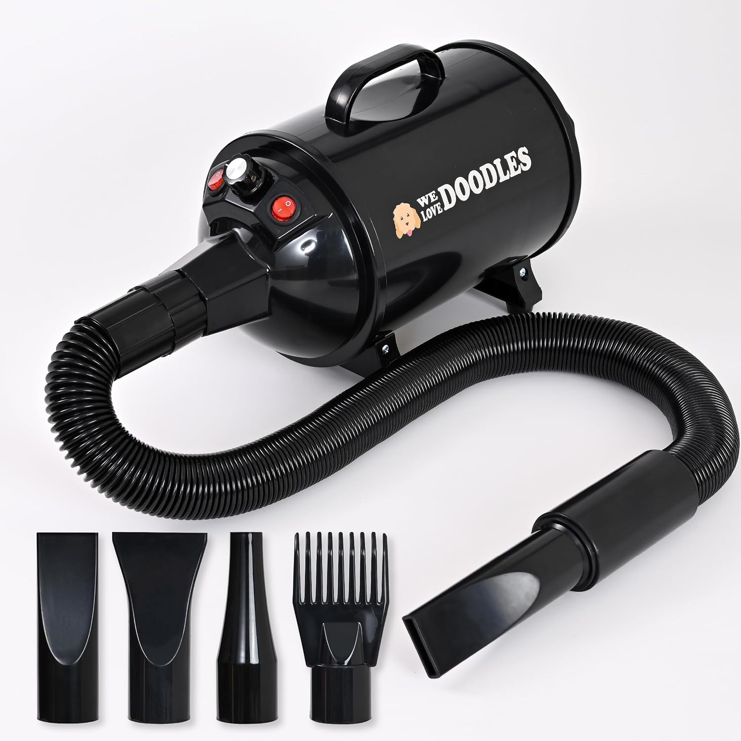 Dog Hair Dryer, High Velocity Blow Dryer & Pet Blower for Grooming, Black by We Love Doodles