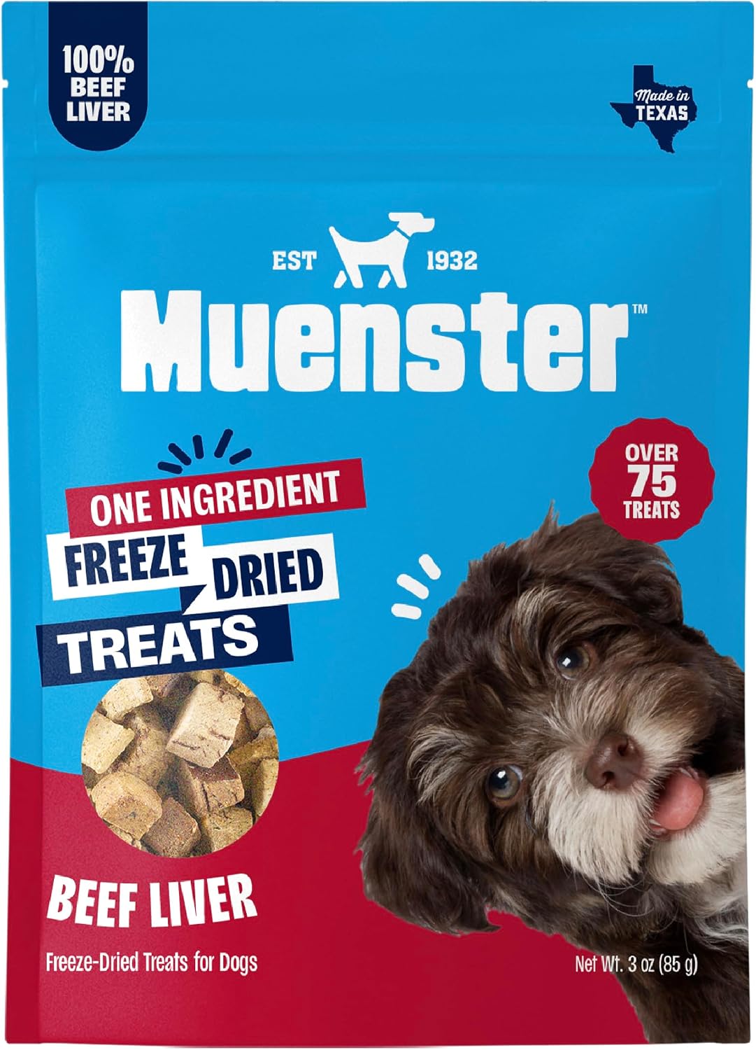 Freeze Dried Beef Liver Dog Treats, Grain Free Topper, 3oz by Muenster