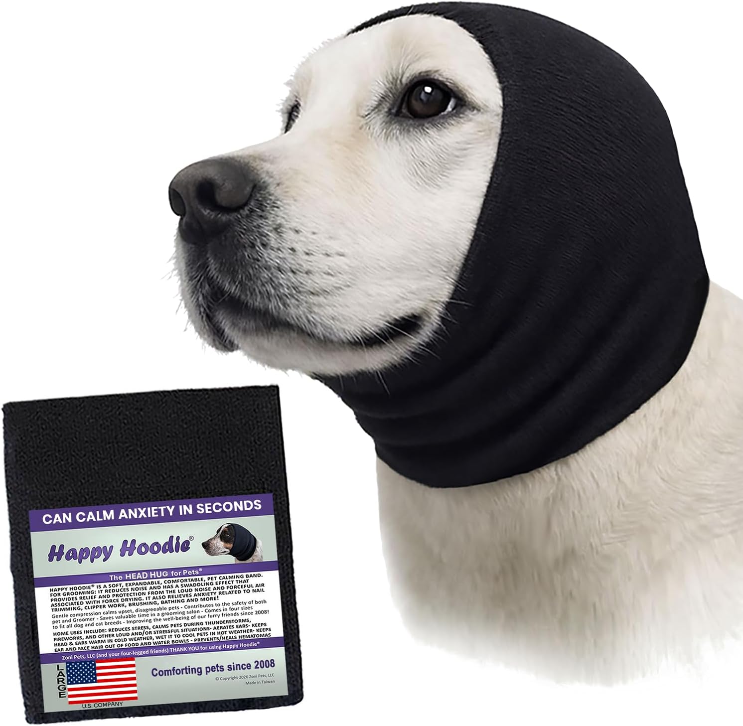 Happy Hoodie The Original Dog & Cat Calming Band for Noise & Anxiety Relief by Zoni
