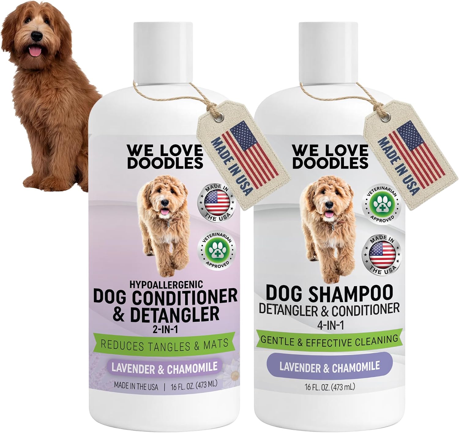 We Love Doodles 4-in-1 Dog Shampoo & Dog Conditioner Pack, Lavender, 16 oz by We Love Doodles