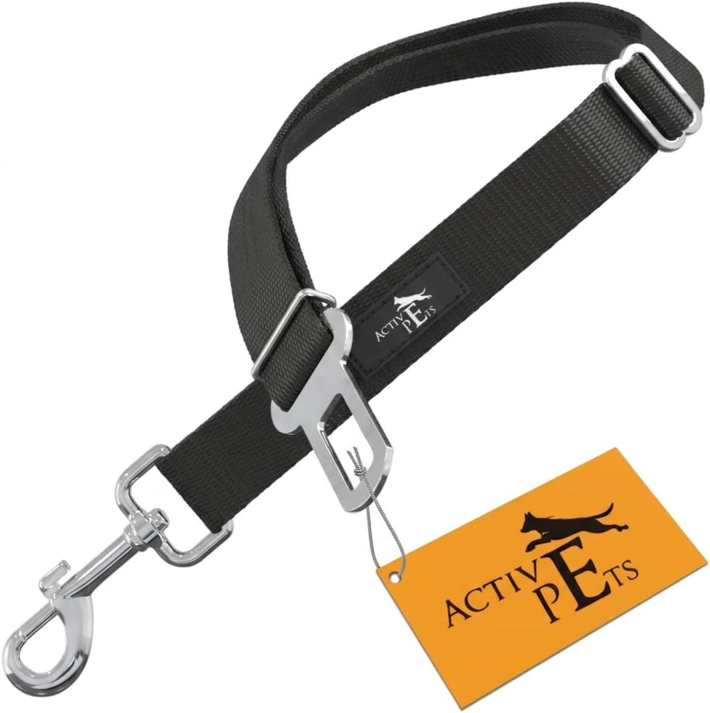 Active Pets Black Car Seat Belt for Dogs, Attaches to Harness & Collar, Adjustable 18" - 24" Travel Restraint System Fits Small - Large Pups for Safety & Comfort, Essential Pet Supplies & Accessories by Active Pet